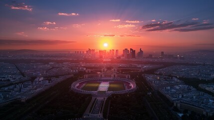 Fototapeta premium Sunset over Paris with the Stade de France in the Foreground