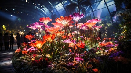 Garden Rhapsody, colorful light show at the Supertree Grove Gardens by the Bay in Singapore,  