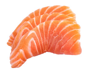three pieces of raw fish salmon sashimi isolated macro in close-up