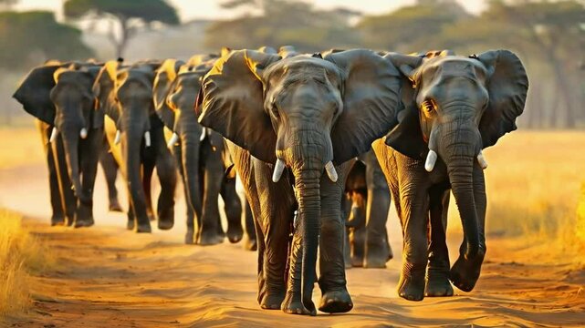 Elephant Herd Walking