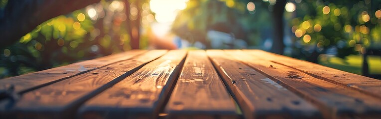 table in the garden at sunset, Selective focus.