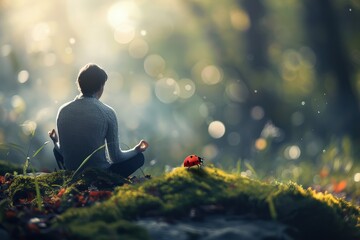 Tranquil Meditation with Man and Ladybug