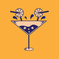 juice glass illustration vector design in peach and blue colors in a simple style. suitable for logos, icons, posters, advertisements, banners, companies, t-shirt designs, stickers, websites