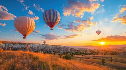 Obraz premium Hot Air Balloons Soaring Over Cappadocia at Sunset