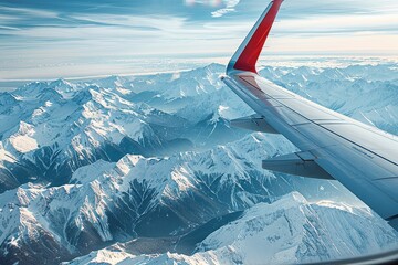 Fototapeta premium Panoramic Mountain Flight with Snow-Capped Peaks