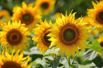Fototapeta premium Sunflowers Ablaze in Golden Field