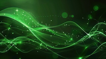 Abstract Green Waves with Glimmering Stars