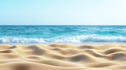 Obraz premium Closeup of soft sand on a beach with a blurred ocean background.