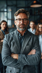 A confident business man team stands united with arms crossed representing leadership collaborate
