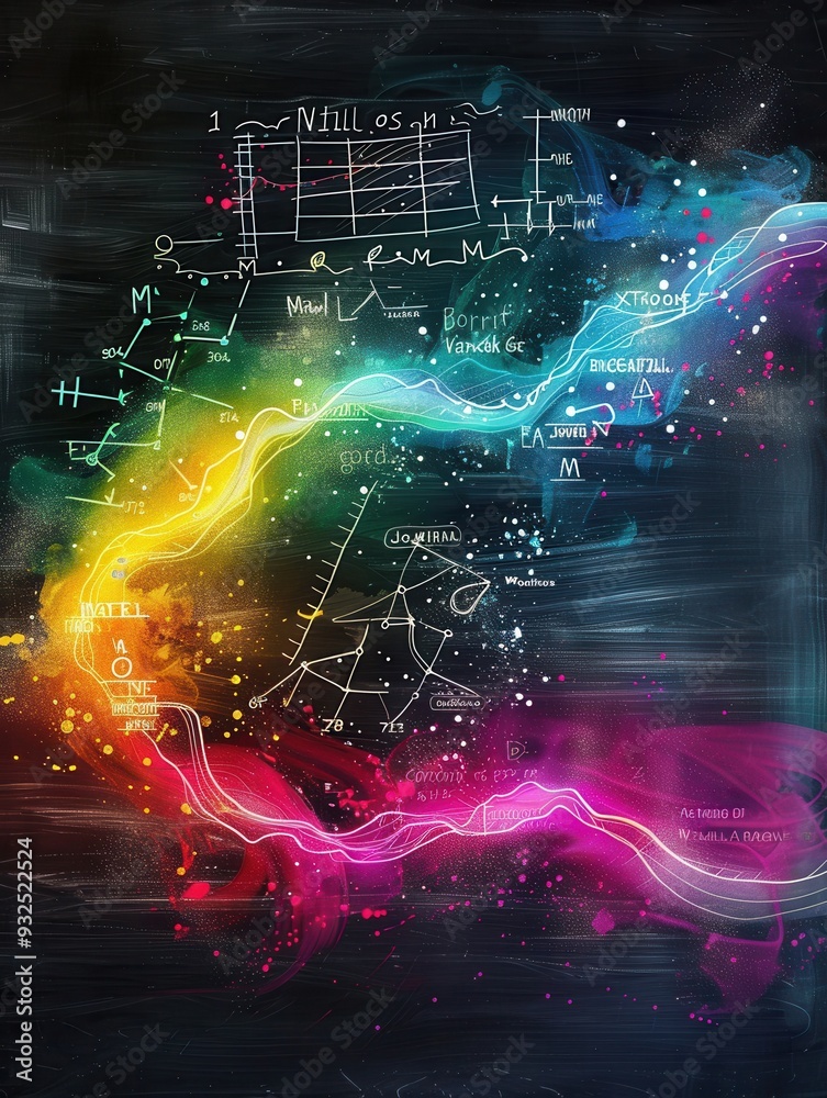 Fototapete vibrant chalk strokes blend seamlessly with scientific diagrams and formulas, creating an inspiring 