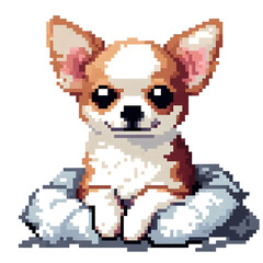 흰 배경, 치와와, 픽셀아트 (White background, Chihuahua, pixel art)