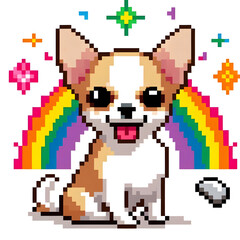 흰 배경, 치와와, 픽셀아트 (White background, Chihuahua, pixel art)