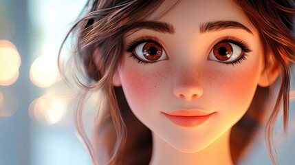 Fototapeta premium 3D Cartoon Closeup of a Stunning Young Lady