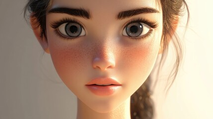 Fototapeta premium 3D Cartoon Closeup of a Stunning Young Lady
