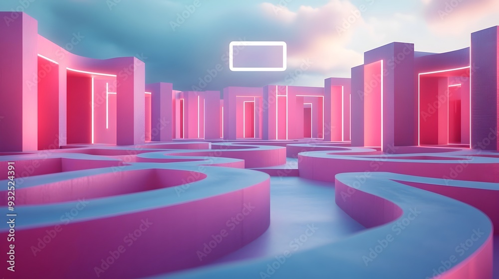 Poster 3d maze with hovering search bar guiding users to the right path