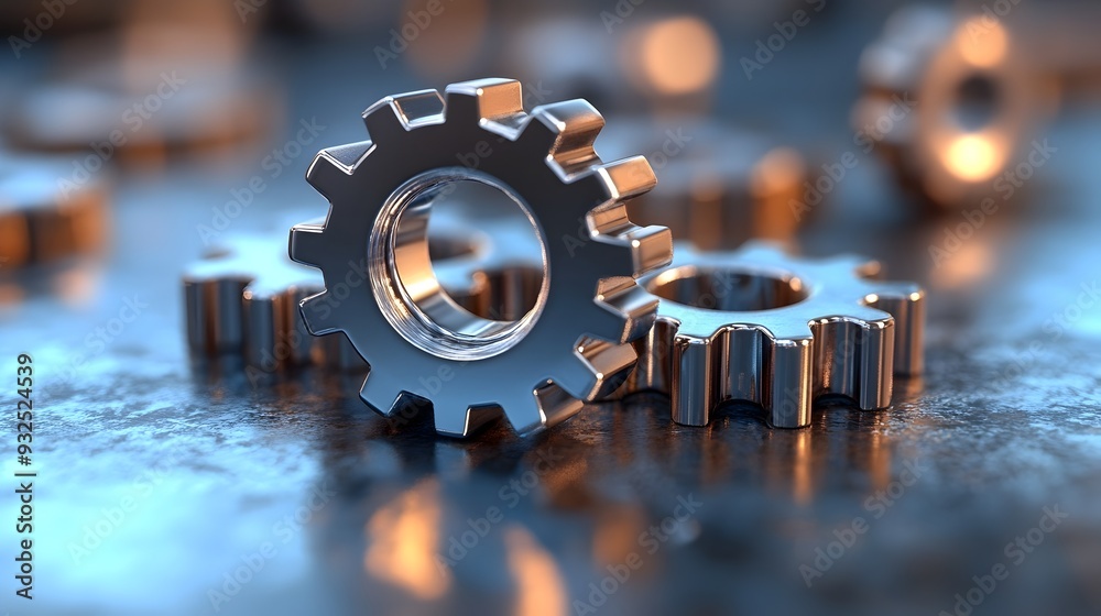 Poster abstract 3d search engine icon with floating gears symbolizing digital mechanics