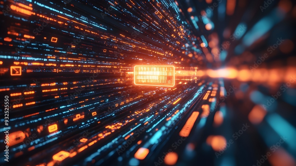 Poster rapid search engine processing symbolized by 3d rendered data tunnel
