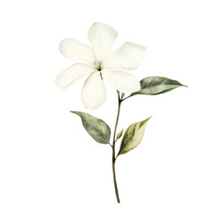 Obraz premium Elegant white flower illustration with delicate green leaves, perfect for botanical designs and nature-themed artwork.