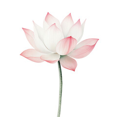 Elegant white and pink lotus flower isolated on a white background, symbolizing purity, beauty, and tranquility.