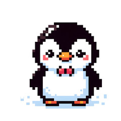 흰 배경, 펭귄, 픽셀아트 (White background, Penguin, pixel art)	
