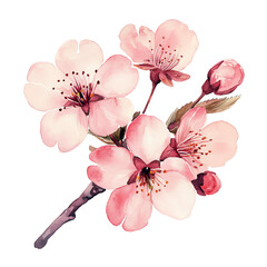 Watercolor illustration of delicate pink cherry blossoms in full bloom, perfect for spring or floral-themed designs.