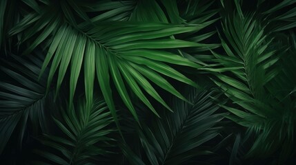 closeup nature view of green leaf and palms background. Flat lay, dark nature concept, tropical leaf, ai