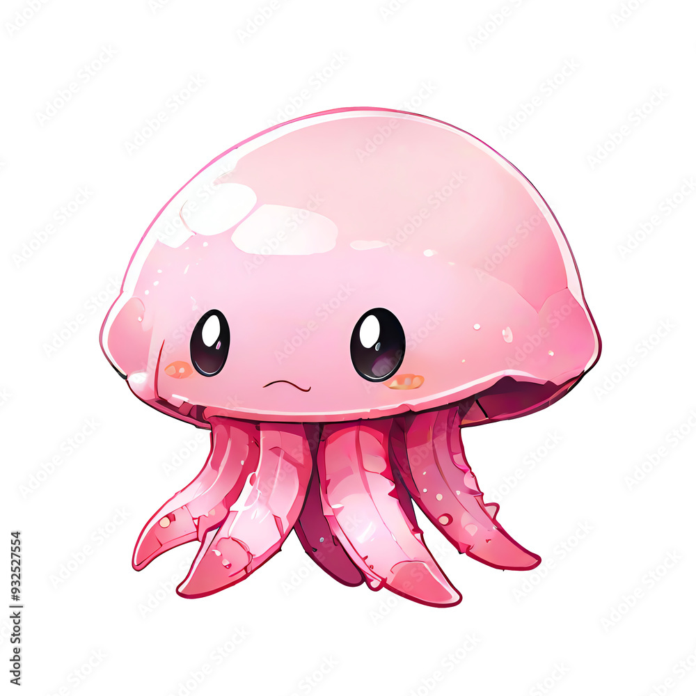 Poster a cute cartoonish pink octopus with a sad face