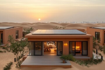 Modern Desert Villa with Solar Panels and Sunset Views