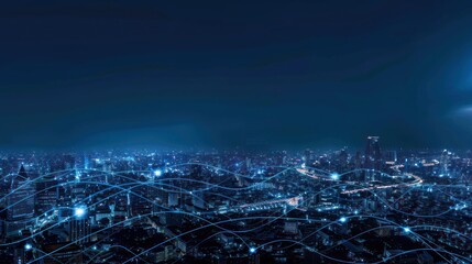 Night Cityscape with Network Lines
