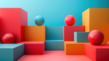 Geometric Colorful Cube Compositions Set - 3D Render