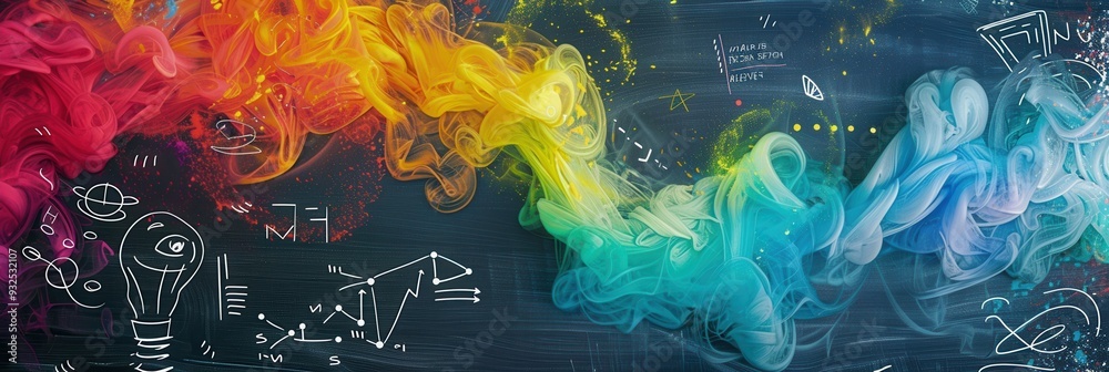 Poster vibrant chalk strokes create waves on a blackboard, blending art with science through subtle diagram