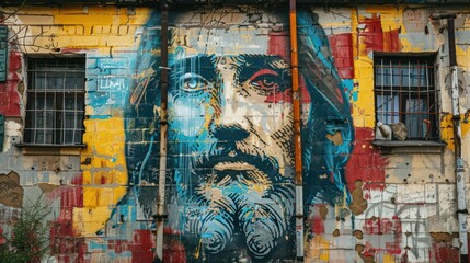 Jesus Graffiti on Building Fa�ade: Contemporary Religious Art with Copy Space