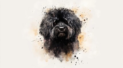 Adorable Puli Dog Cartoon Watercolor depiction of a purebred Puli breed