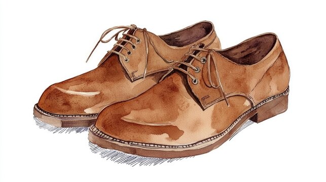 Brown watercolor shoes illustration on white background