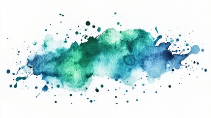 Blue and green watercolor splashes and blots on a white background Ink painting Hand drawn illustration Abstract watercolor creation