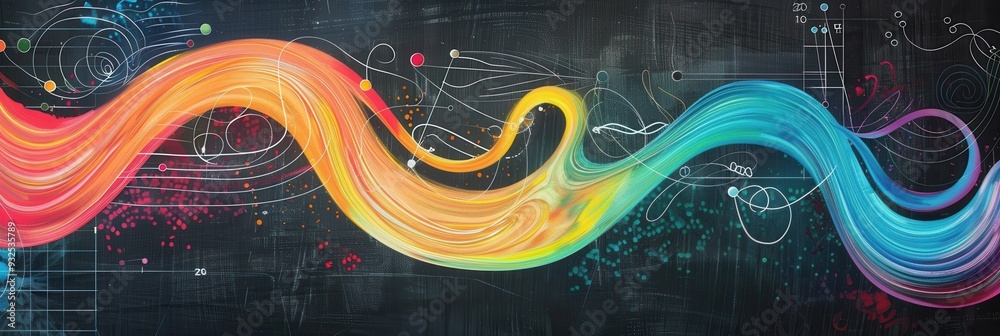 Poster Vibrant waves of chalk strokes intertwine with subtle scientific diagrams and formulas on a chalkboard, creating an engaging educational backdrop. Generative AI