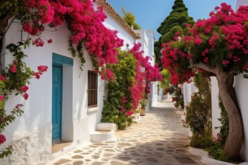Fototapeta premium flowers in the middle of a clean village road