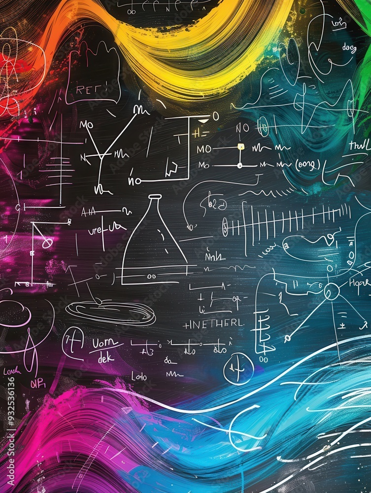 Leinwandbilder vibrant chalk strokes with integrated scientific diagrams create an engaging backdrop, perfect for i