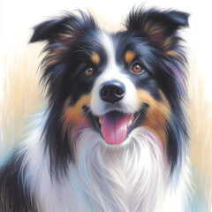 Fototapeta premium 흰 배경, 보더 콜리, 파스텔화 (White background, Border Collie, pastel painting)