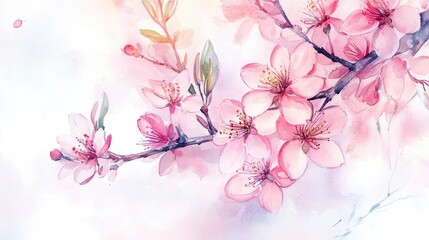 Celebratory watercolor illustration of almond blossoms for Women s Day
