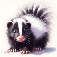 Naklejka premium 흰 배경, 스컹크, 파스텔화 (White background, Skunk, pastel painting)