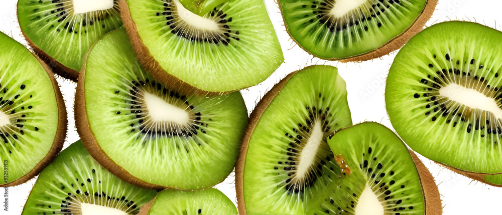 Poster Kiwi fruit and slices pattern background2