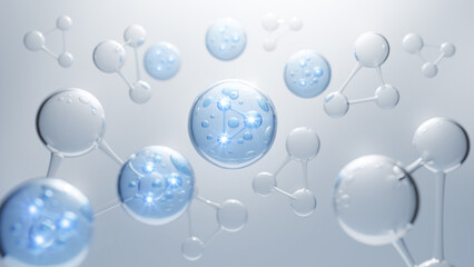 Molecules Cosmetic serum, Cosmetic Essence, Cosmetic Background, 3D Rendering