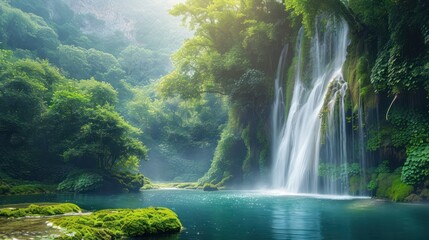 Lush Green Waterfalls Cascading in Nature's Beauty