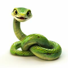 A green snake with a green face isolated white background,cartoon
