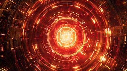 Glowing Orange and Red Circular Technology Interface