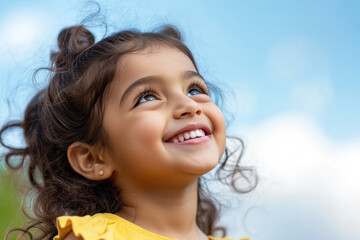 Arabian girl smile playing sunlight during summer vacation, mental health