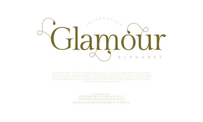 Glamour swash luxury elegant alphabet letters and numbers. Vintage wedding typography classic serif font decorative vintage retro. creative vector illustration