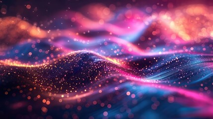 Neon Wave Lines and Bokeh Lights on Futuristic Background: Data Transfer Concept for AI Generative Wallpaper