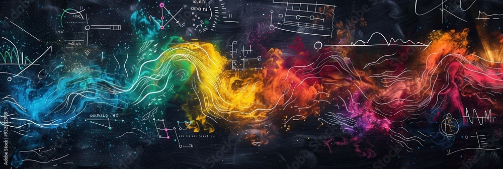 Poster bright, sweeping chalk strokes blend with scientific formulas and diagrams, creating an engaging edu